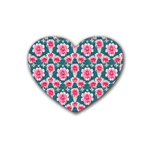 Retro 1880s Flowers Pattern 22 Rubber Heart Coaster (4 pack) from ArtsNow.com Front