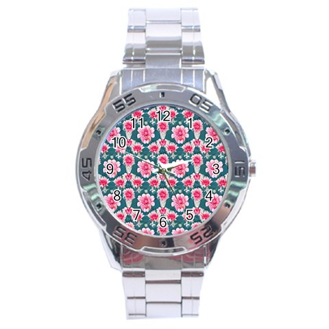 Retro 1880s Flowers Pattern 22 Stainless Steel Analogue Watch from ArtsNow.com Front