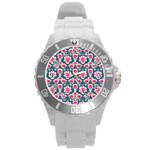 Retro 1880s Flowers Pattern 22 Round Plastic Sport Watch (L)