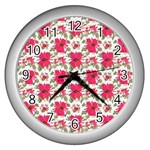 Retro 1880s Flowers Pattern 14 Wall Clock (Silver)