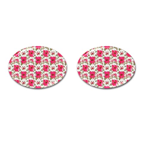 Retro 1880s Flowers Pattern 14 Cufflinks (Oval) from ArtsNow.com Front(Pair)