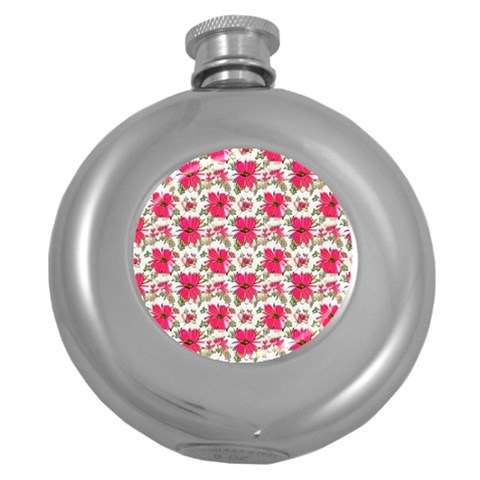 Retro 1880s Flowers Pattern 14 Round Hip Flask (5 oz) from ArtsNow.com Front