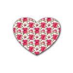 Retro 1880s Flowers Pattern 14 Rubber Heart Coaster (4 pack)