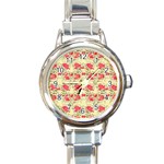 Retro 1880s Flowers Pattern 18 Round Italian Charm Watch