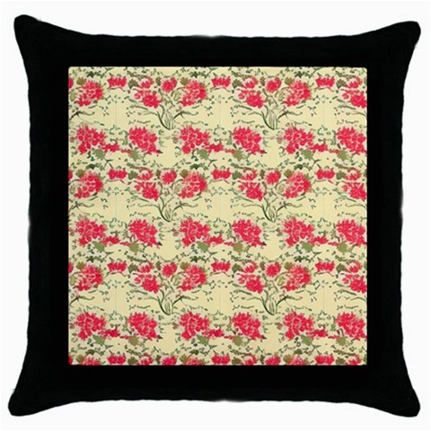 Retro 1880s Flowers Pattern 18 Throw Pillow Case (Black) from ArtsNow.com Front