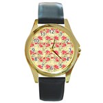 Retro 1880s Flowers Pattern 18 Round Gold Metal Watch