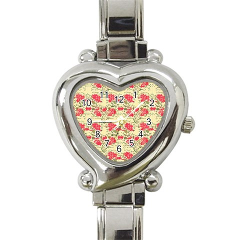 Retro 1880s Flowers Pattern 18 Heart Italian Charm Watch from ArtsNow.com Front