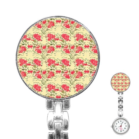 Retro 1880s Flowers Pattern 18 Stainless Steel Nurses Watch from ArtsNow.com Front