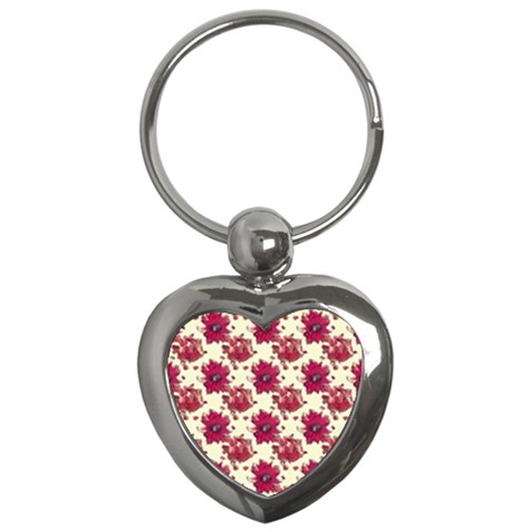 Retro 1880s Flowers Pattern 21 Key Chain (Heart) from ArtsNow.com Front