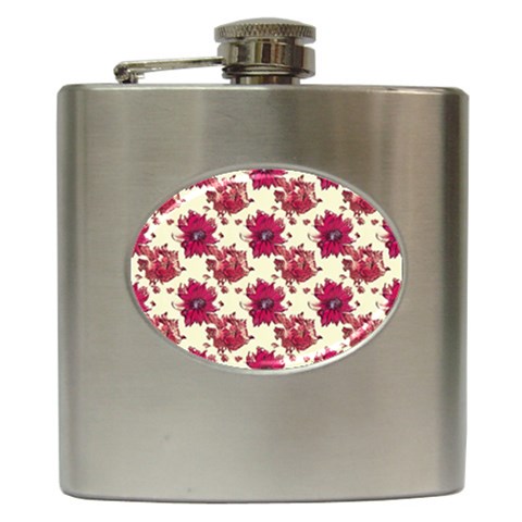 Retro 1880s Flowers Pattern 21 Hip Flask (6 oz) from ArtsNow.com Front