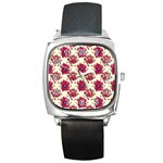 Retro 1880s Flowers Pattern 21 Square Metal Watch