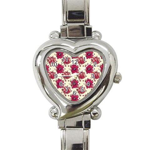 Retro 1880s Flowers Pattern 21 Heart Italian Charm Watch from ArtsNow.com Front