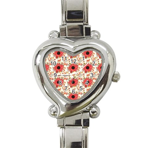 Retro 1880s Flowers Pattern 23 Heart Italian Charm Watch from ArtsNow.com Front