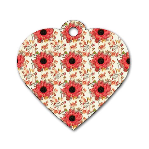 Retro 1880s Flowers Pattern 23 Dog Tag Heart (Two Sides) from ArtsNow.com Front