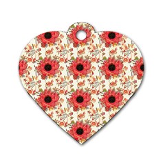 Retro 1880s Flowers Pattern 23 Dog Tag Heart (Two Sides) from ArtsNow.com Front