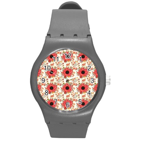 Retro 1880s Flowers Pattern 23 Round Plastic Sport Watch (M) from ArtsNow.com Front