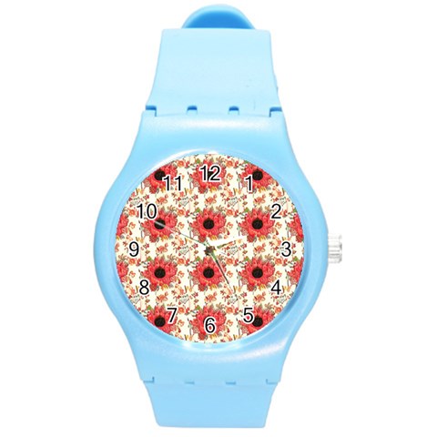 Retro 1880s Flowers Pattern 23 Round Plastic Sport Watch (M) from ArtsNow.com Front