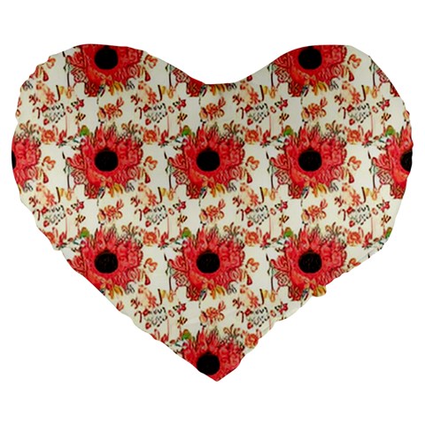 Retro 1880s Flowers Pattern 23 Large 19  Premium Flano Heart Shape Cushions from ArtsNow.com Front