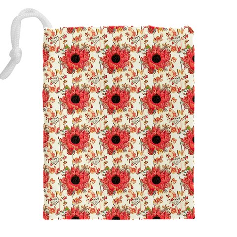 Retro 1880s Flowers Pattern 23 Drawstring Pouch (5XL) from ArtsNow.com Back