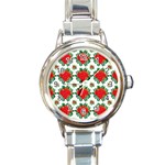 Retro 1880s Flowers Pattern 13 Round Italian Charm Watch