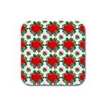 Retro 1880s Flowers Pattern 13 Rubber Square Coaster (4 pack)