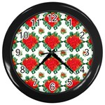 Retro 1880s Flowers Pattern 13 Wall Clock (Black)