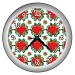 Retro 1880s Flowers Pattern 13 Wall Clock (Silver)