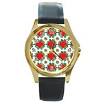 Retro 1880s Flowers Pattern 13 Round Gold Metal Watch