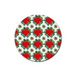 Retro 1880s Flowers Pattern 13 Rubber Coaster (Round)