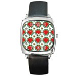 Retro 1880s Flowers Pattern 13 Square Metal Watch