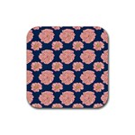 Retro 1880s Flowers Pattern 16 Rubber Coaster (Square)