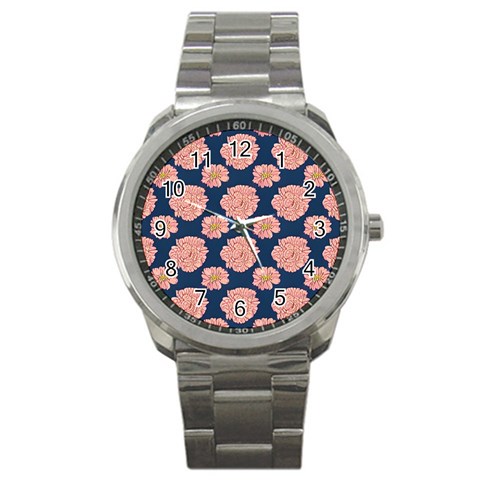 Retro 1880s Flowers Pattern 16 Sport Metal Watch from ArtsNow.com Front