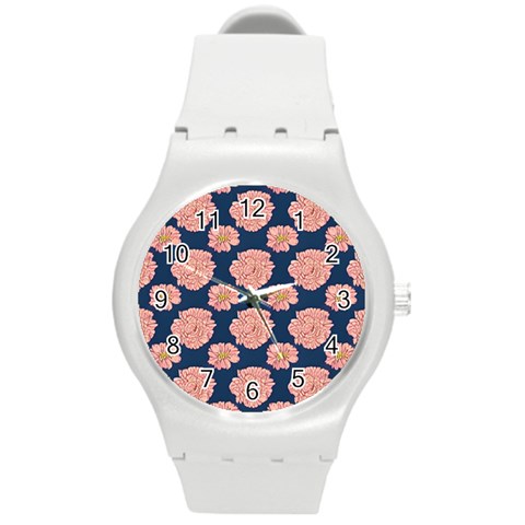 Retro 1880s Flowers Pattern 16 Round Plastic Sport Watch (M) from ArtsNow.com Front