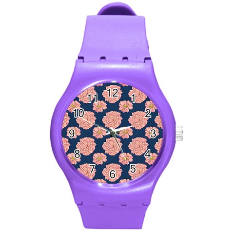 Retro 1880s Flowers Pattern 16 Round Plastic Sport Watch (M) from ArtsNow.com Front