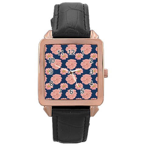 Retro 1880s Flowers Pattern 16 Rose Gold Leather Watch  from ArtsNow.com Front