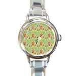 Retro 1880s Flowers Pattern 17 Round Italian Charm Watch