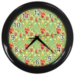 Retro 1880s Flowers Pattern 17 Wall Clock (Black)