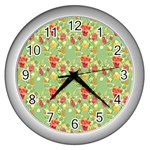 Retro 1880s Flowers Pattern 17 Wall Clock (Silver)