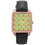 Retro 1880s Flowers Pattern 17 Rose Gold Leather Watch 