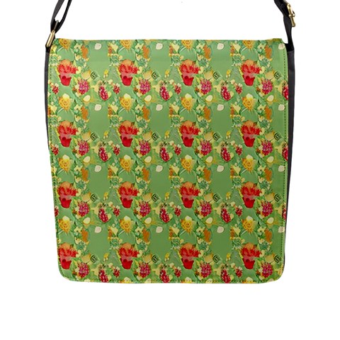 Retro 1880s Flowers Pattern 17 Flap Closure Messenger Bag (L) from ArtsNow.com Front