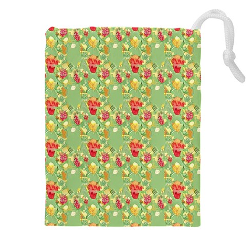 Retro 1880s Flowers Pattern 17 Drawstring Pouch (5XL) from ArtsNow.com Front