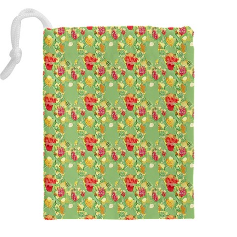 Retro 1880s Flowers Pattern 17 Drawstring Pouch (5XL) from ArtsNow.com Back