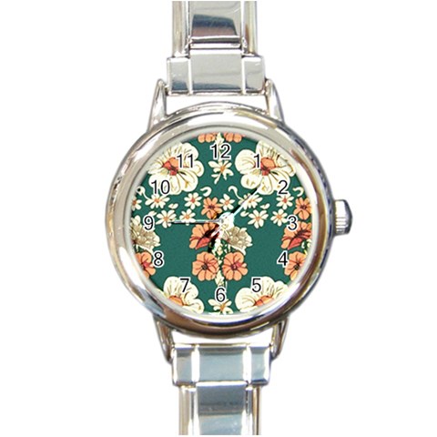 Retro 1880s Flowers Pattern 20 Round Italian Charm Watch from ArtsNow.com Front