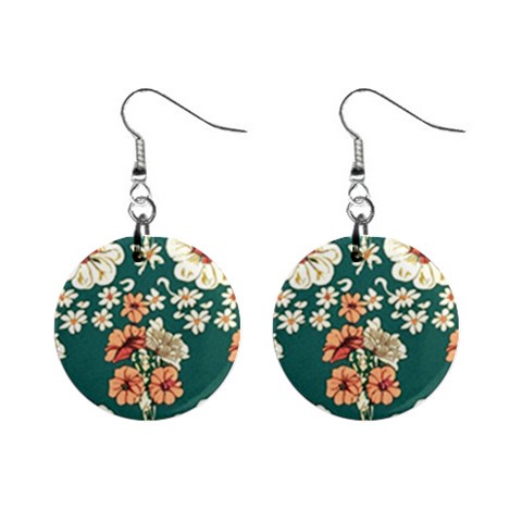 Retro 1880s Flowers Pattern 20 Mini Button Earrings from ArtsNow.com Front