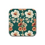 Retro 1880s Flowers Pattern 20 Rubber Coaster (Square)