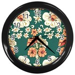 Retro 1880s Flowers Pattern 20 Wall Clock (Black)