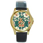 Retro 1880s Flowers Pattern 20 Round Gold Metal Watch