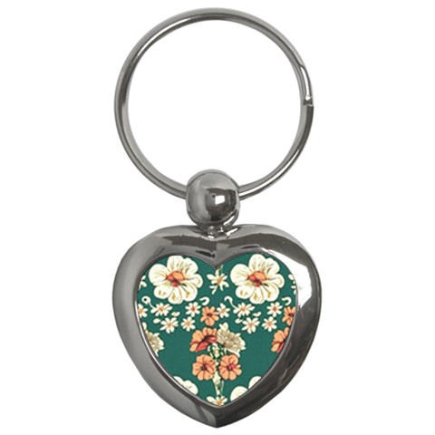 Retro 1880s Flowers Pattern 20 Key Chain (Heart) from ArtsNow.com Front