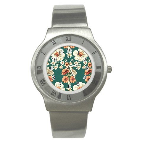 Retro 1880s Flowers Pattern 20 Stainless Steel Watch from ArtsNow.com Front