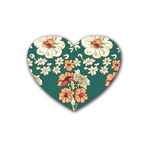 Retro 1880s Flowers Pattern 20 Rubber Heart Coaster (4 pack) from ArtsNow.com Front